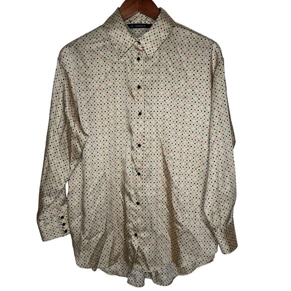 Zara‎ Basics polyester geometric gold button up blouse Sz M - Picture 1 of 6